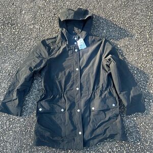 J. Crew Black Hooded Jacket with Silver Buttons